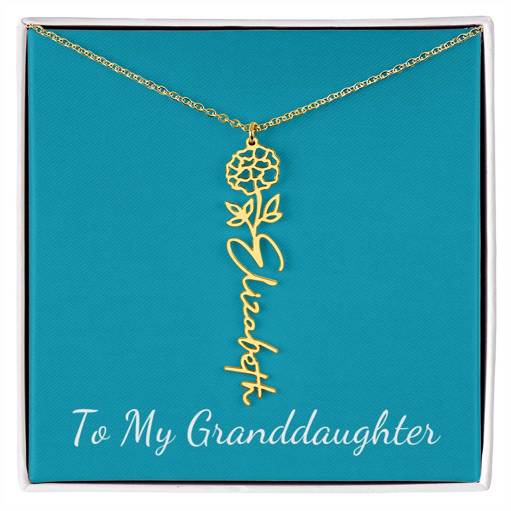 To My Granddaughter Necklace Personalize with Name and Birth Month Flower | Teal - Get Deerty