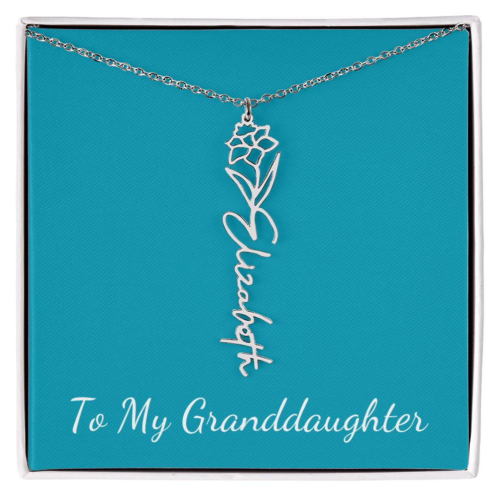 To My Granddaughter Necklace Personalize with Name and Birth Month Flower | Teal - Get Deerty