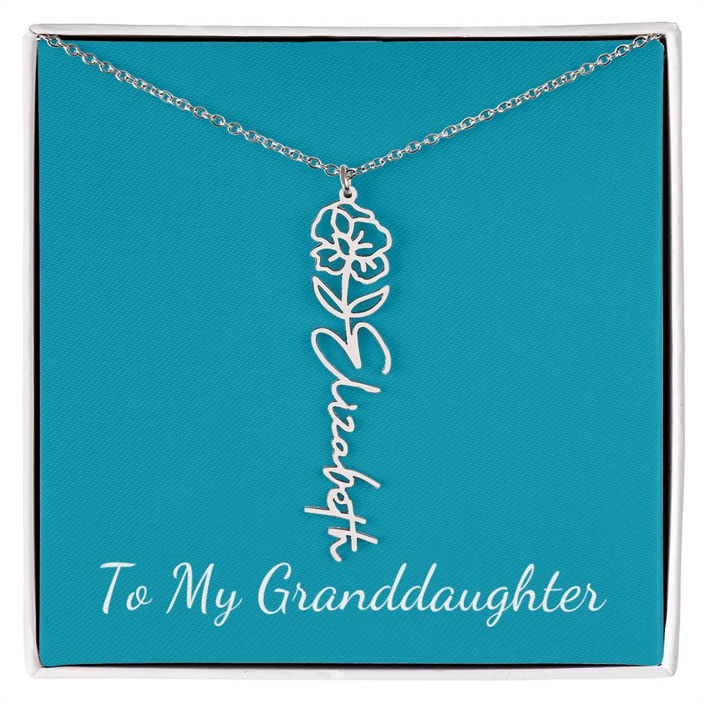 To My Granddaughter Necklace Personalize with Name and Birth Month Flower | Teal - Get Deerty