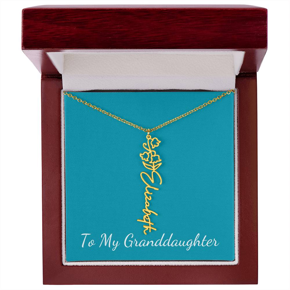 To My Granddaughter Necklace Personalize with Name and Birth Month Flower | Teal - Get Deerty