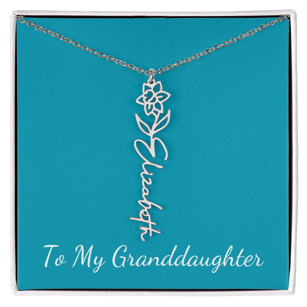 To My Granddaughter Necklace Personalize with Name and Birth Month Flower | Teal - Get Deerty