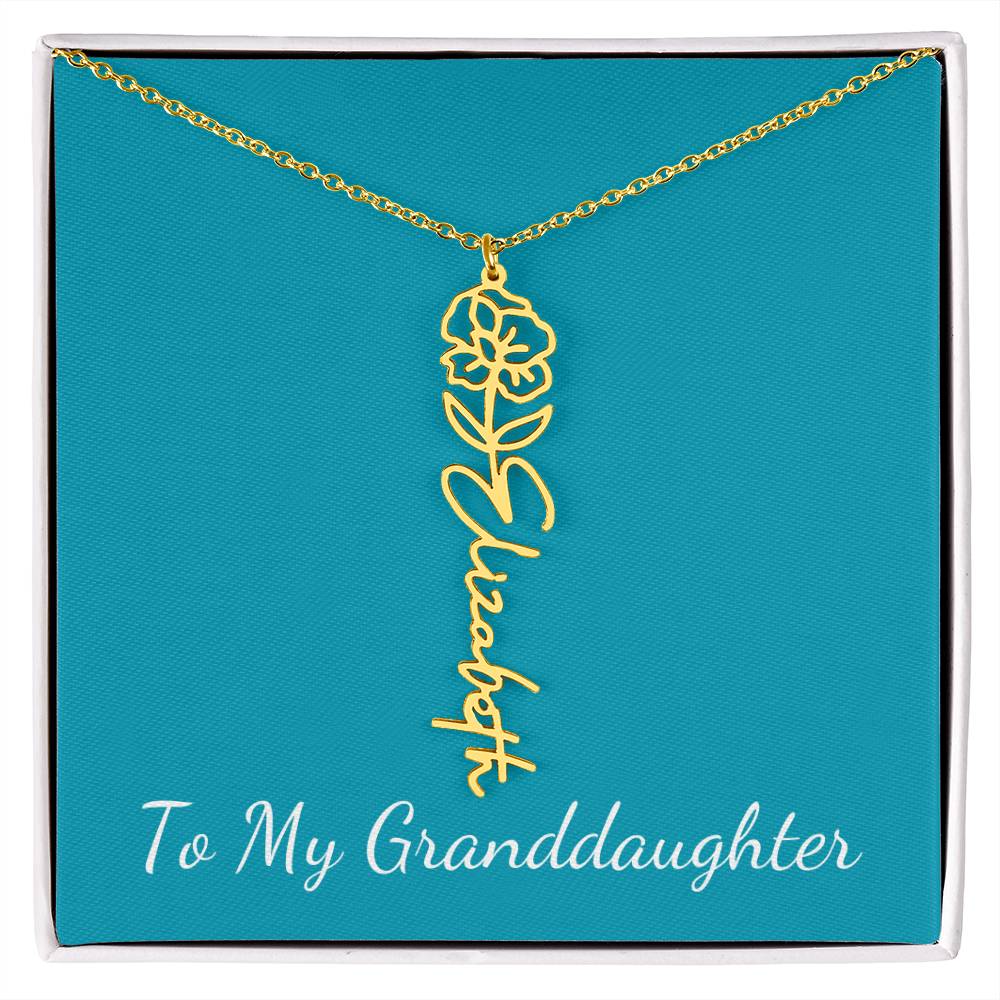 To My Granddaughter Necklace Personalize with Name and Birth Month Flower | Teal - Get Deerty