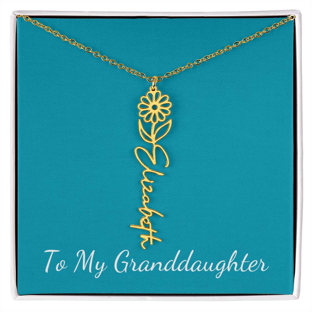 To My Granddaughter Necklace Personalize with Name and Birth Month Flower | Teal - Get Deerty