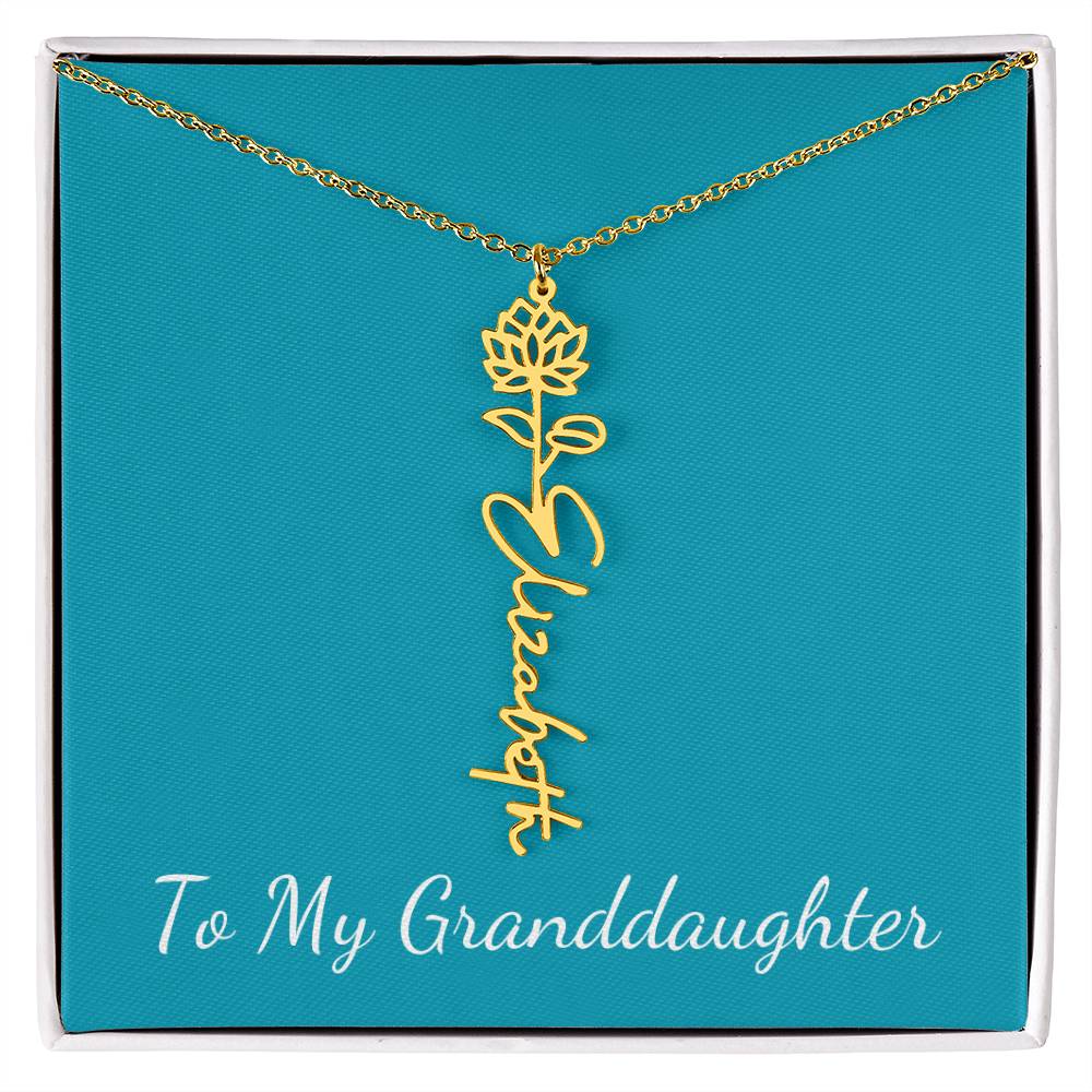 To My Granddaughter Necklace Personalize with Name and Birth Month Flower | Teal - Get Deerty