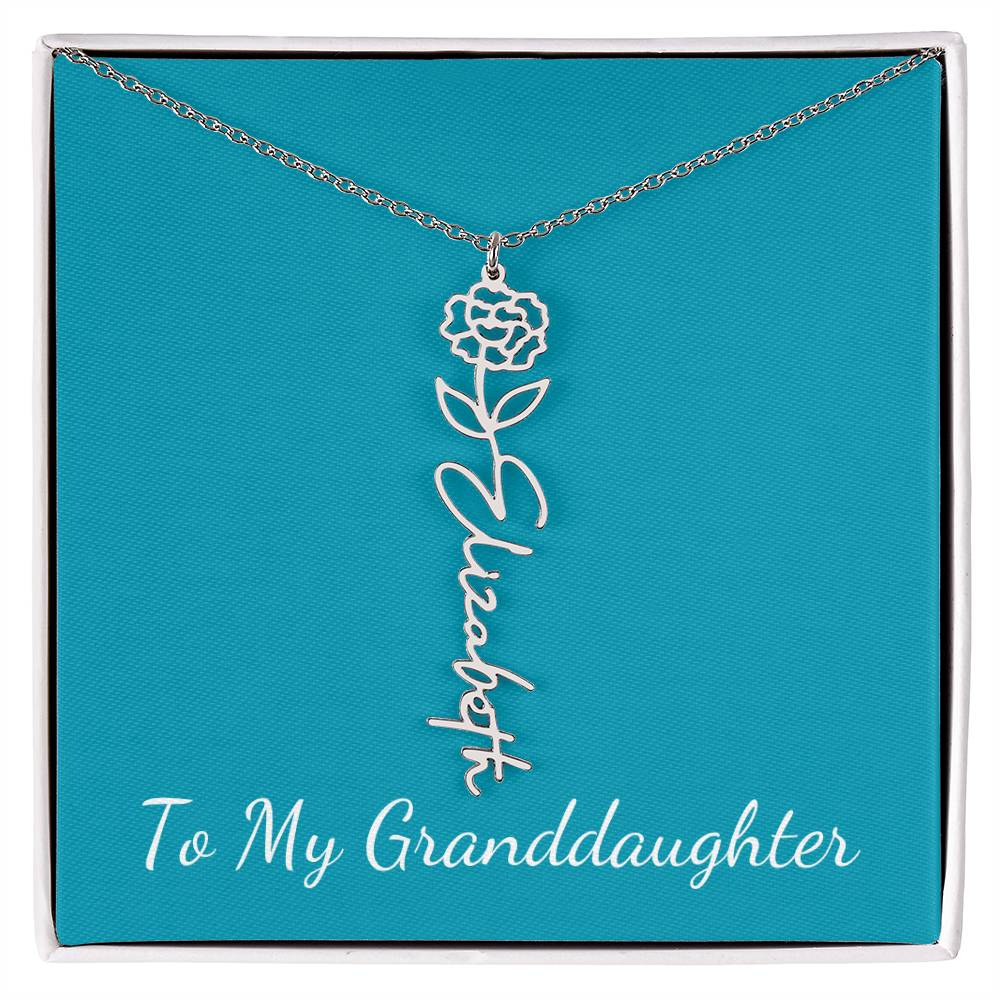 To My Granddaughter Necklace Personalize with Name and Birth Month Flower | Teal - Get Deerty