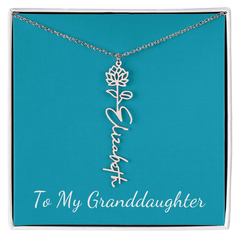 To My Granddaughter Necklace Personalize with Name and Birth Month Flower | Teal - Get Deerty