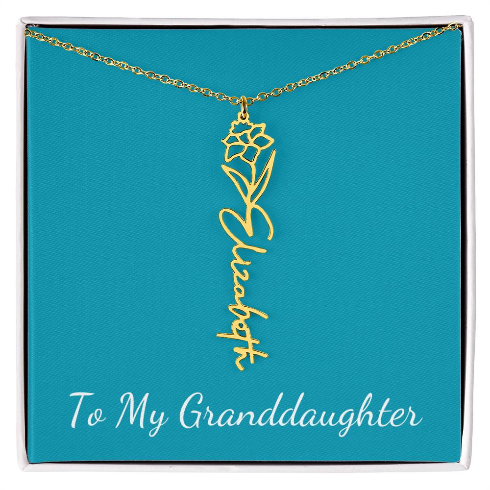 To My Granddaughter Necklace Personalize with Name and Birth Month Flower | Teal - Get Deerty