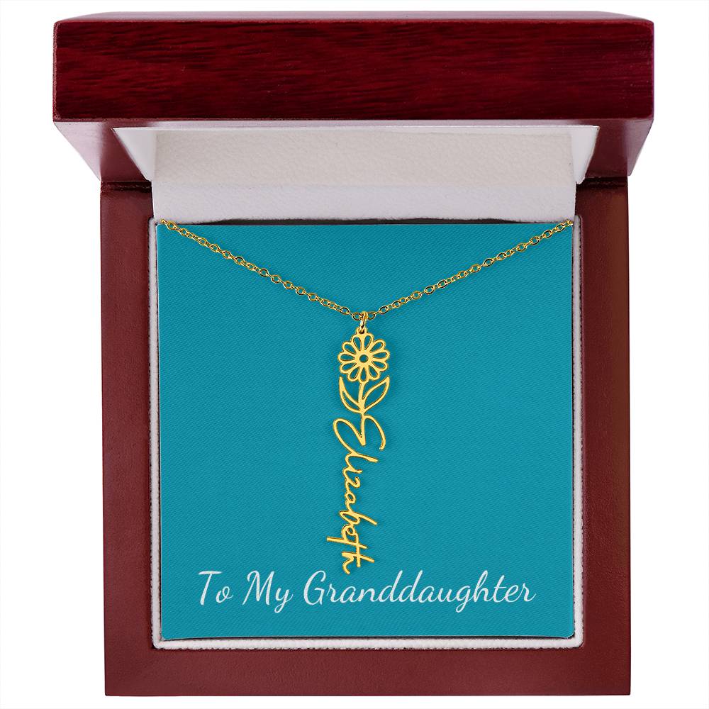 To My Granddaughter Necklace Personalize with Name and Birth Month Flower | Teal - Get Deerty