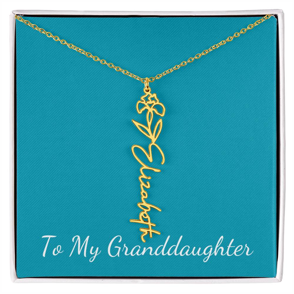 To My Granddaughter Necklace Personalize with Name and Birth Month Flower | Teal - Get Deerty