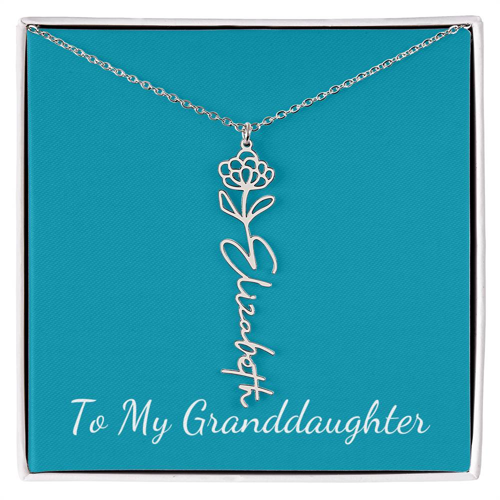 To My Granddaughter Necklace Personalize with Name and Birth Month Flower | Teal - Get Deerty