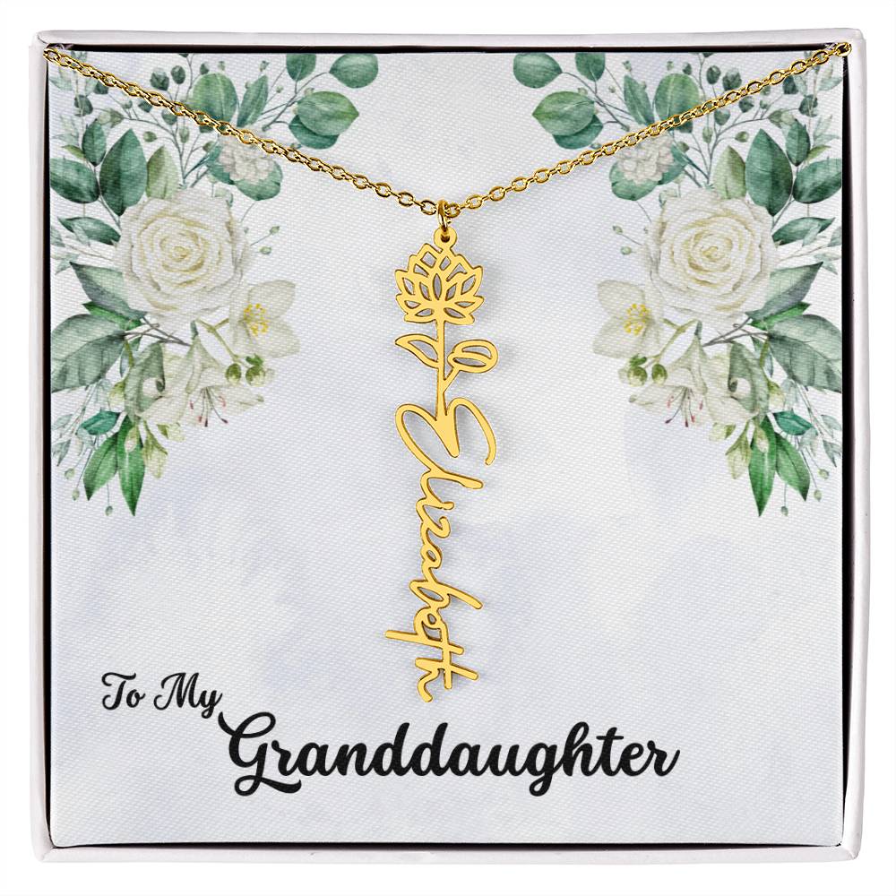 To My Granddaughter Personalized Birth Flower Necklace - Customize with Birth Month Flower and Name - Soft White Roses - Get Deerty