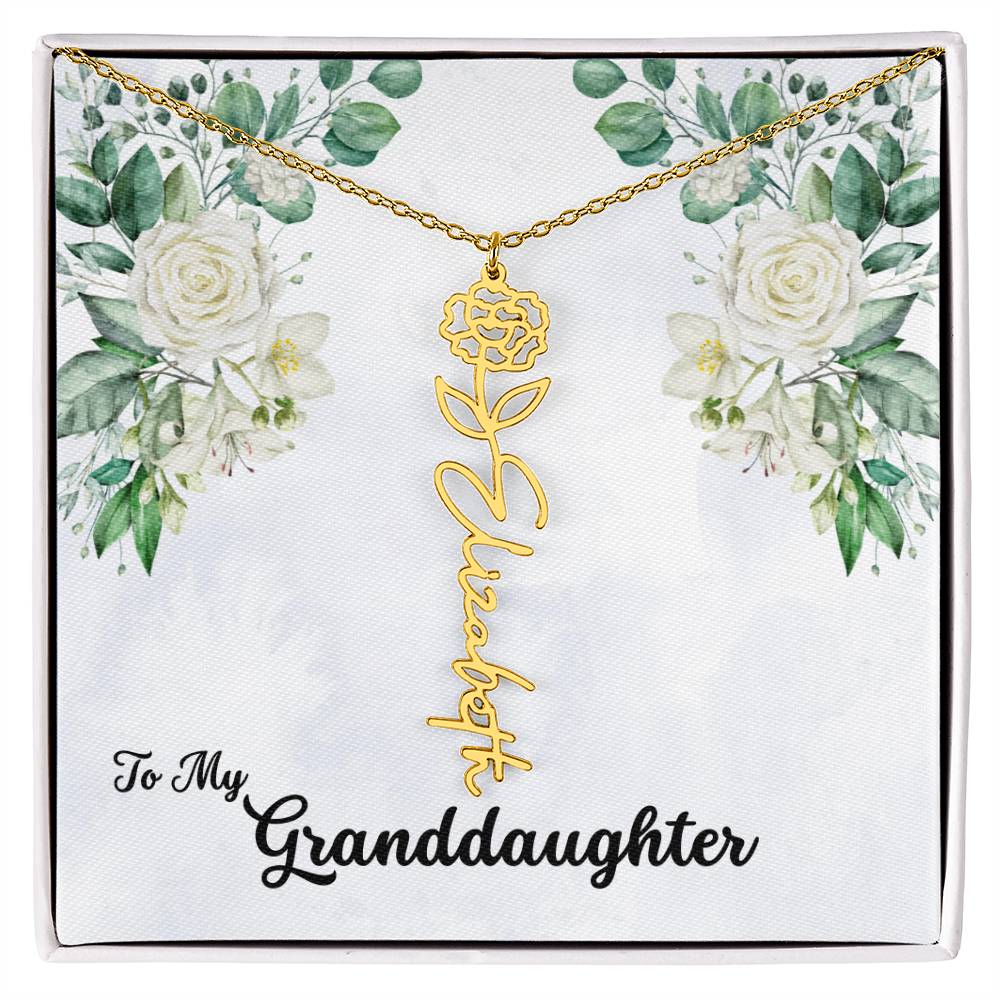 To My Granddaughter Personalized Birth Flower Necklace - Customize with Birth Month Flower and Name - Soft White Roses - Get Deerty