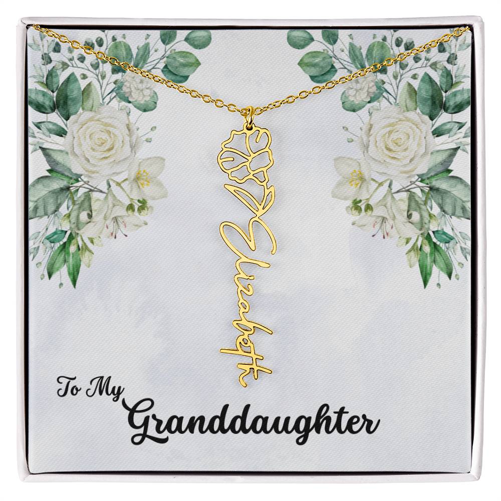 To My Granddaughter Personalized Birth Flower Necklace - Customize with Birth Month Flower and Name - Soft White Roses - Get Deerty