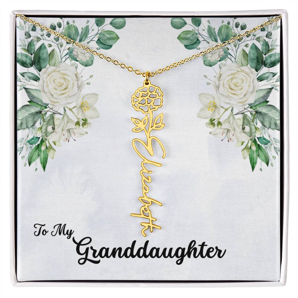 To My Granddaughter Personalized Birth Flower Necklace - Customize with Birth Month Flower and Name - Soft White Roses - Get Deerty