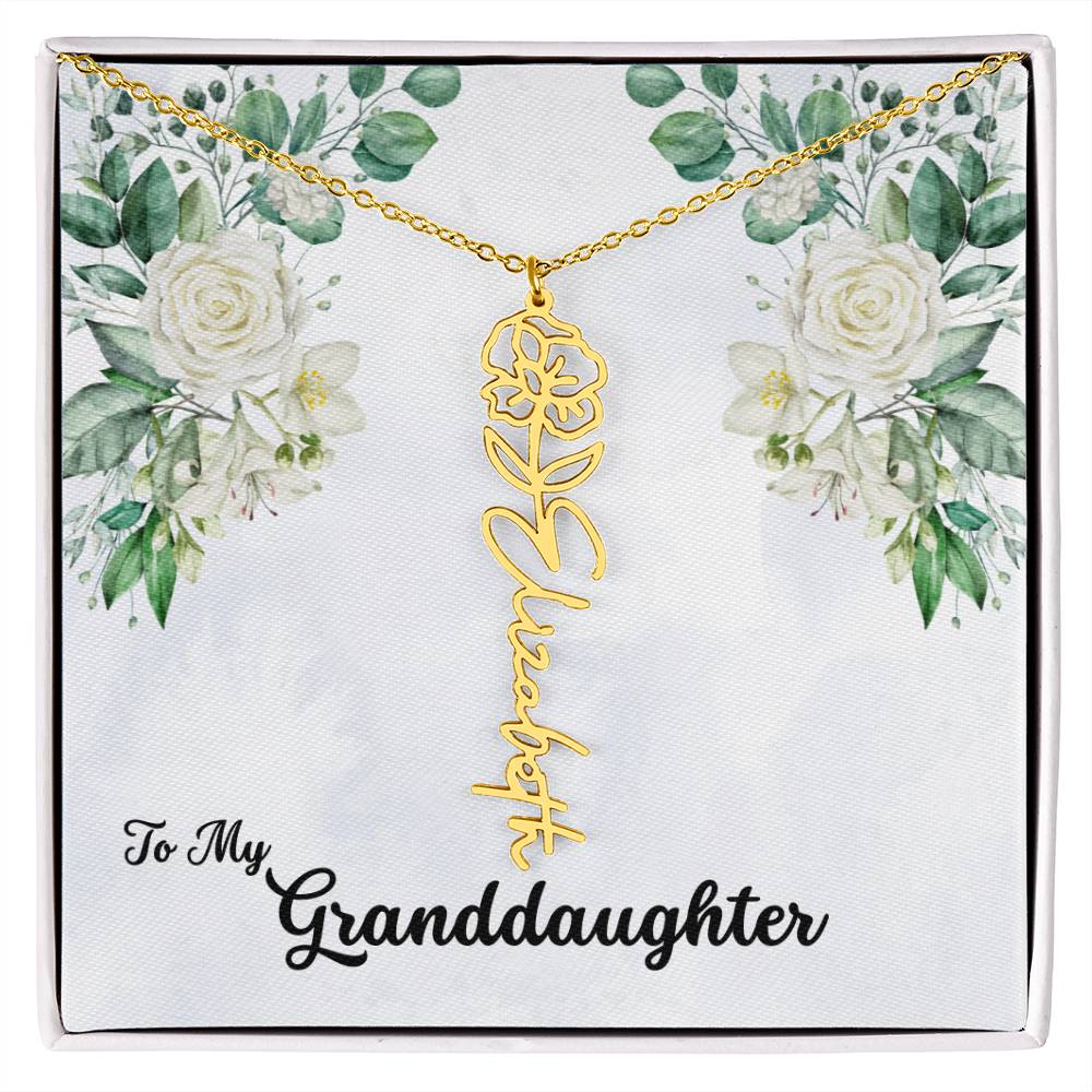 To My Granddaughter Personalized Birth Flower Necklace - Customize with Birth Month Flower and Name - Soft White Roses - Get Deerty