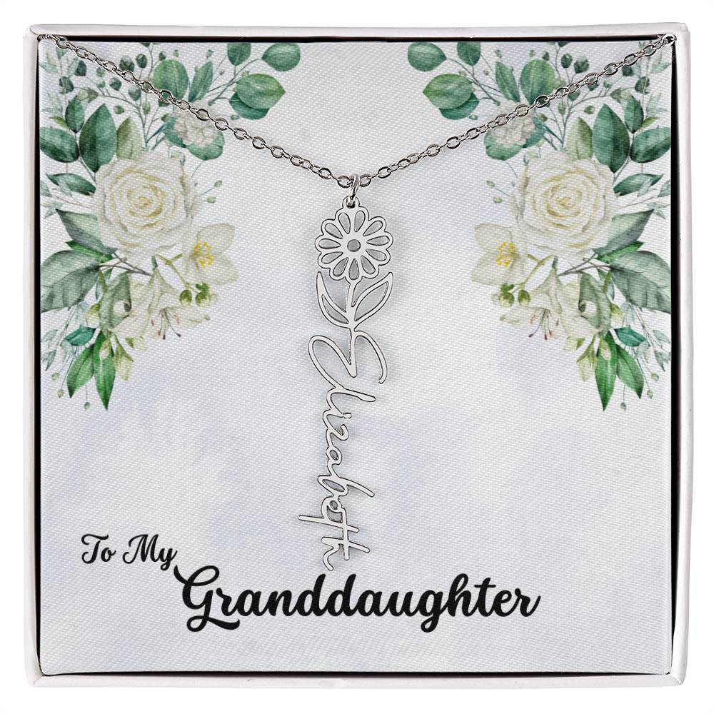 To My Granddaughter Personalized Birth Flower Necklace - Customize with Birth Month Flower and Name - Soft White Roses - Get Deerty