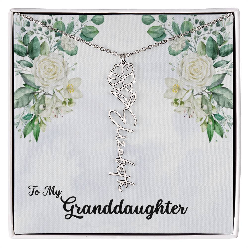 To My Granddaughter Personalized Birth Flower Necklace - Customize with Birth Month Flower and Name - Soft White Roses - Get Deerty