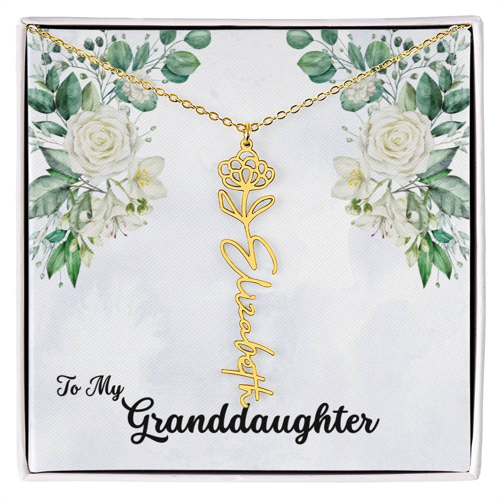 To My Granddaughter Personalized Birth Flower Necklace - Customize with Birth Month Flower and Name - Soft White Roses - Get Deerty