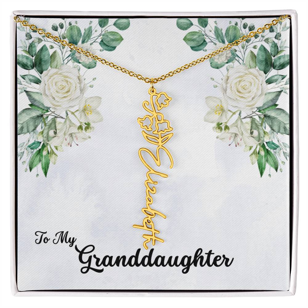 To My Granddaughter Personalized Birth Flower Necklace - Customize with Birth Month Flower and Name - Soft White Roses - Get Deerty