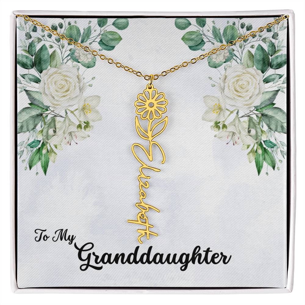 To My Granddaughter Personalized Birth Flower Necklace - Customize with Birth Month Flower and Name - Soft White Roses - Get Deerty