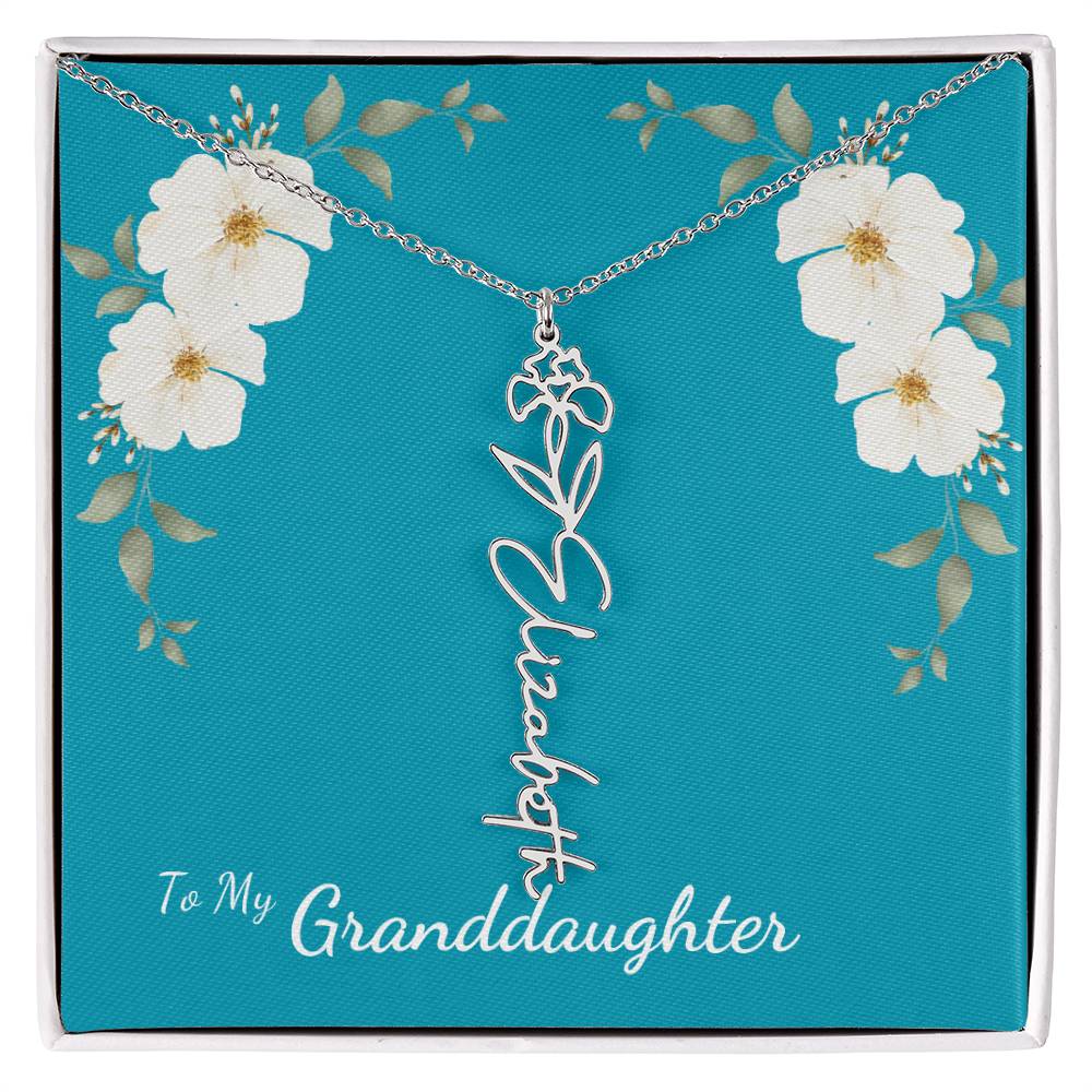 To My Granddaughter Personalized Birth Flower Necklace - Customize with Birth Month Flower and Name - Teal with White Poppy Flowers - Get Deerty