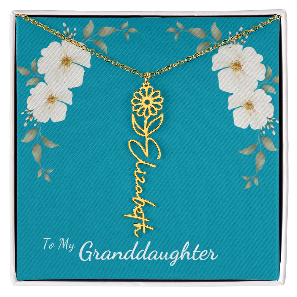 To My Granddaughter Personalized Birth Flower Necklace - Customize with Birth Month Flower and Name - Teal with White Poppy Flowers - Get Deerty