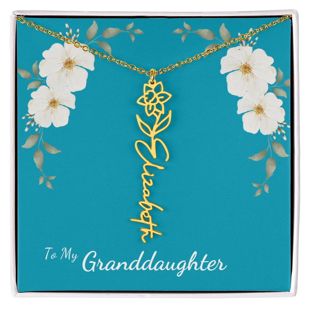 To My Granddaughter Personalized Birth Flower Necklace - Customize with Birth Month Flower and Name - Teal with White Poppy Flowers - Get Deerty