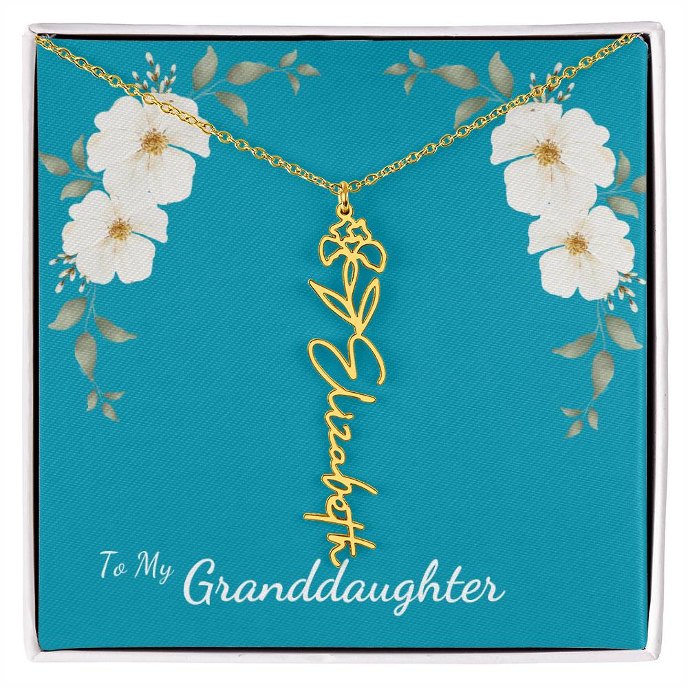 To My Granddaughter Personalized Birth Flower Necklace - Customize with Birth Month Flower and Name - Teal with White Poppy Flowers - Get Deerty