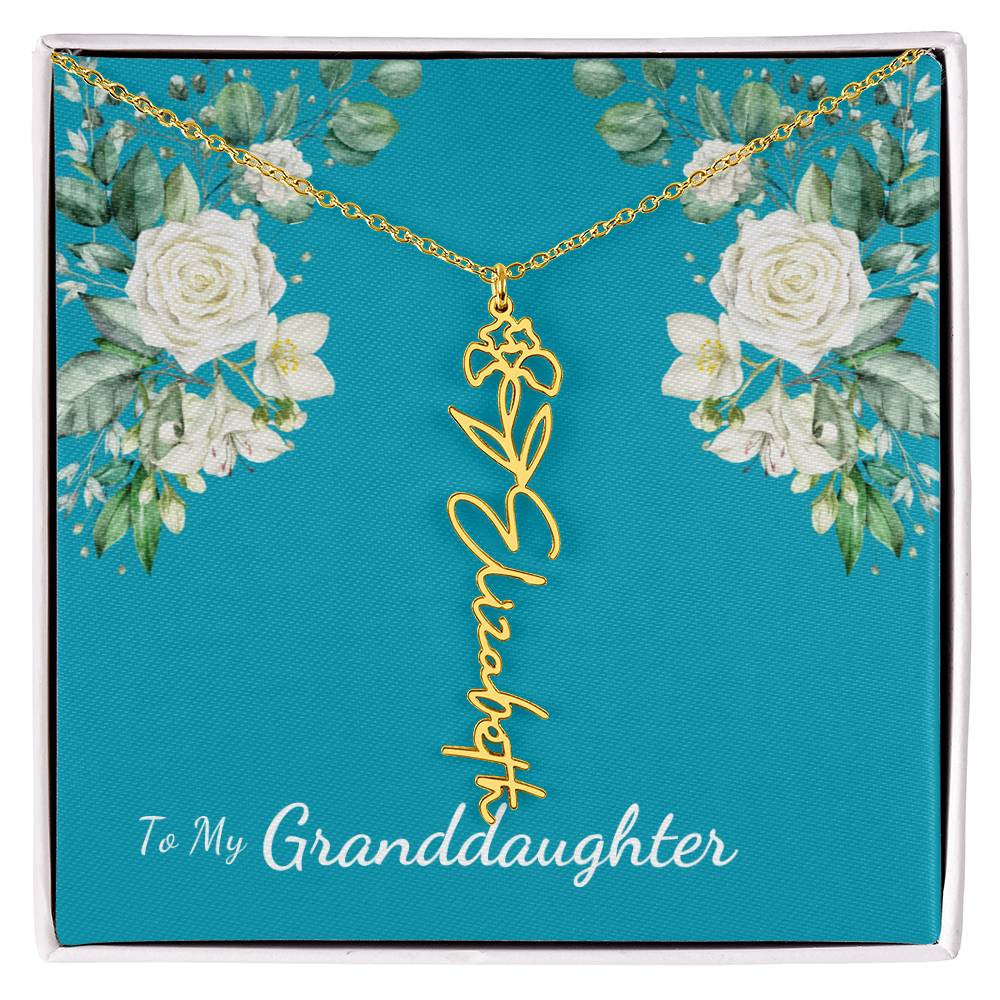 To My Granddaughter Personalized Birth Flower Necklace - Customize with Birth Month Flower and Name - Teal with White Roses - Get Deerty