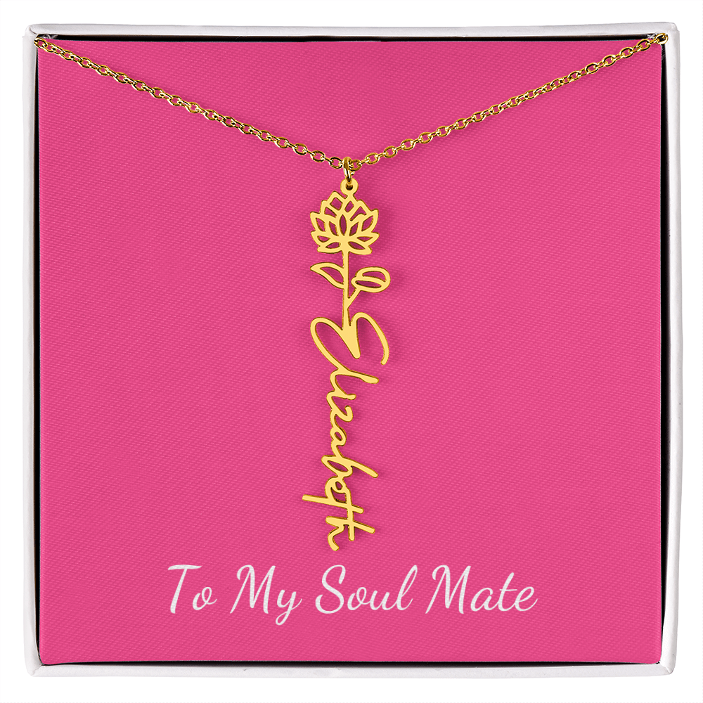 To My Soul Mate Personalized Flower and Name Necklace in Pink - Get Deerty