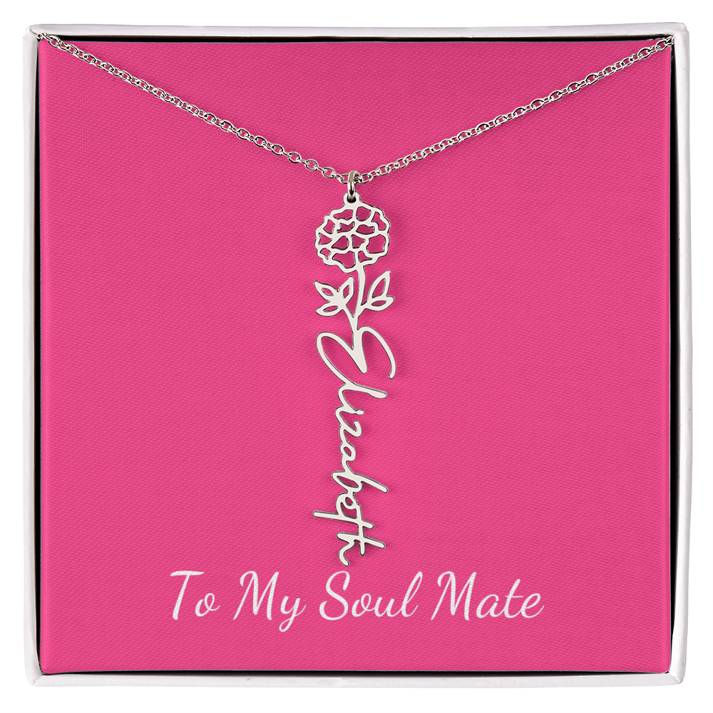 To My Soul Mate Personalized Flower and Name Necklace in Pink - Get Deerty