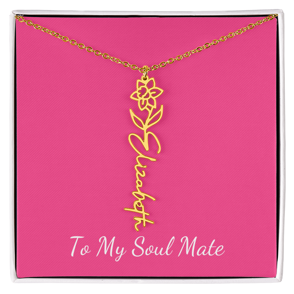 To My Soul Mate Personalized Flower and Name Necklace in Pink - Get Deerty