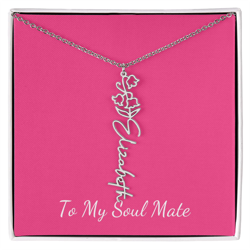 To My Soul Mate Personalized Flower and Name Necklace in Pink - Get Deerty