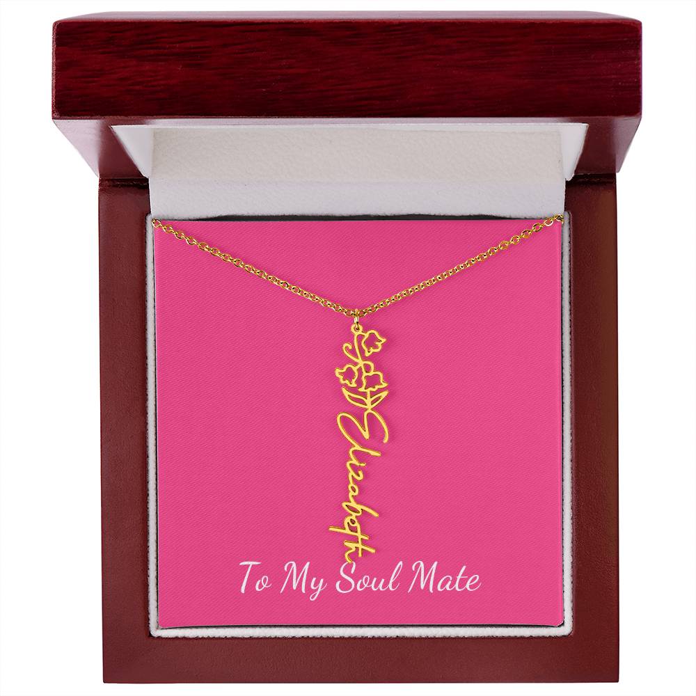 To My Soul Mate Personalized Flower and Name Necklace in Pink - Get Deerty