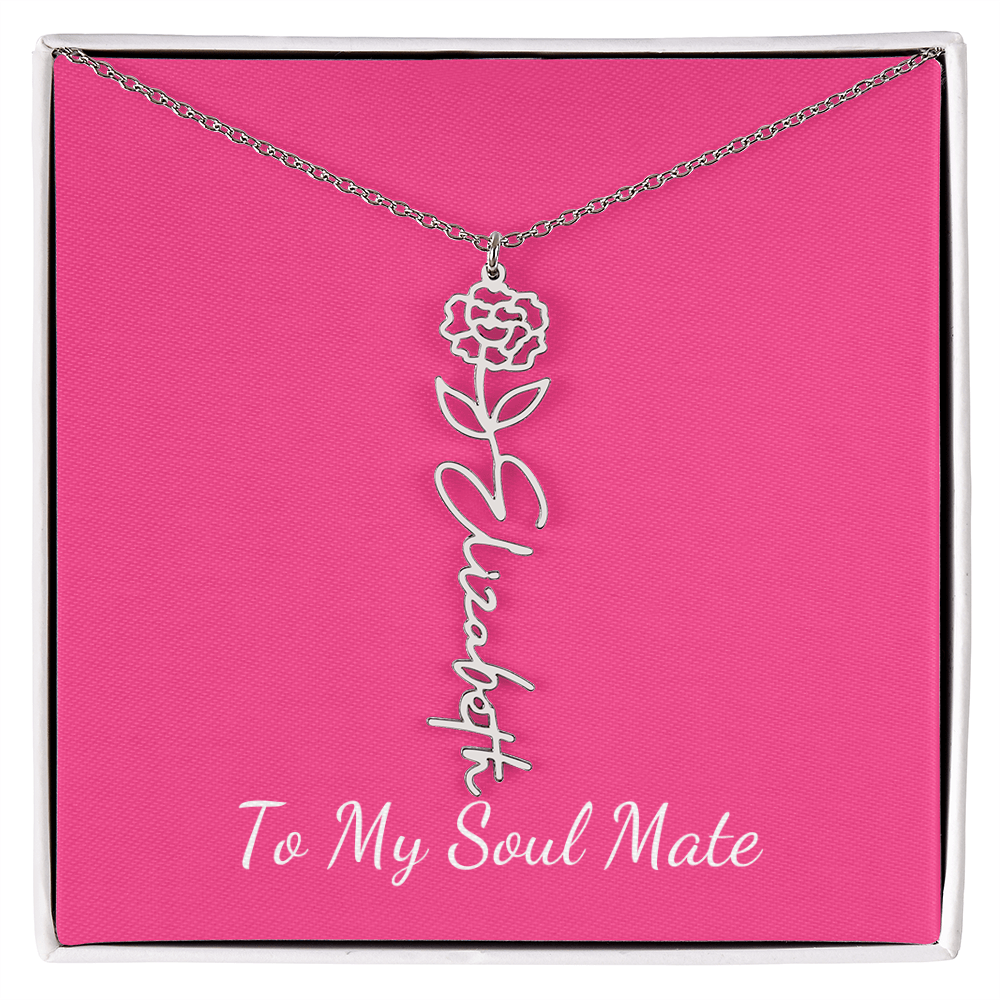 To My Soul Mate Personalized Flower and Name Necklace in Pink - Get Deerty