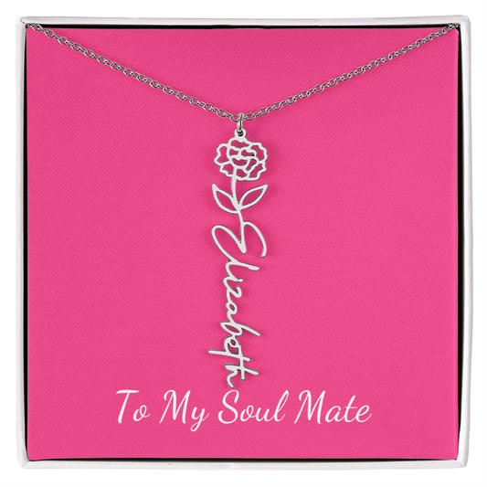 To My Soul Mate Personalized Flower and Name Necklace in Pink - Get Deerty