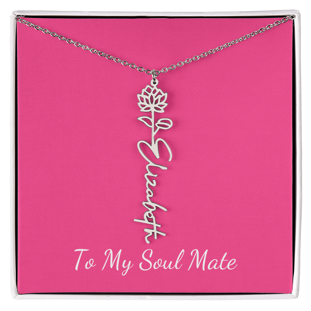 To My Soul Mate Personalized Flower and Name Necklace in Pink - Get Deerty