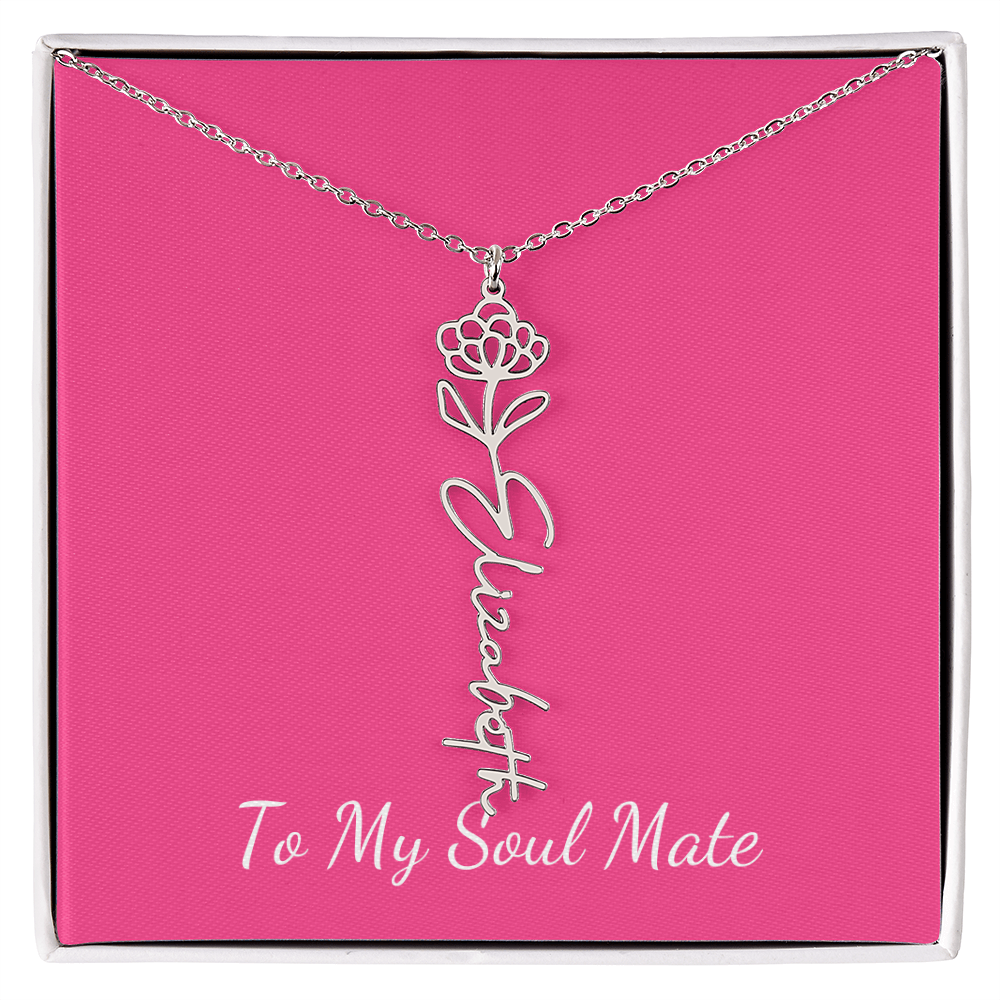 To My Soul Mate Personalized Flower and Name Necklace in Pink - Get Deerty