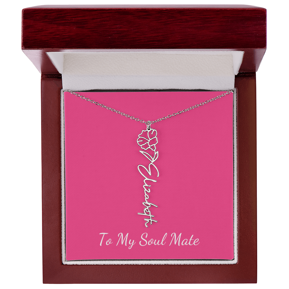 To My Soul Mate Personalized Flower and Name Necklace in Pink - Get Deerty