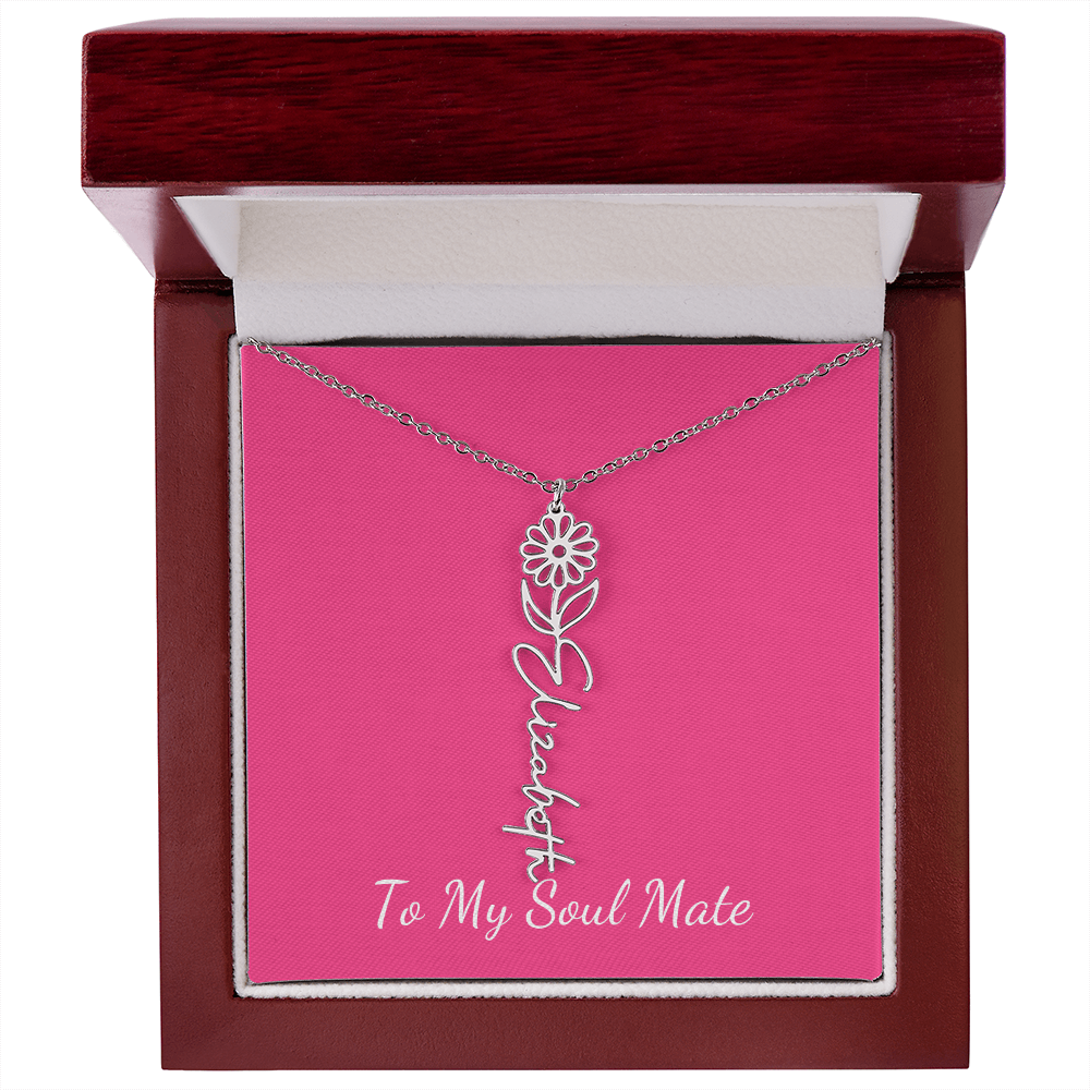 To My Soul Mate Personalized Flower and Name Necklace in Pink - Get Deerty