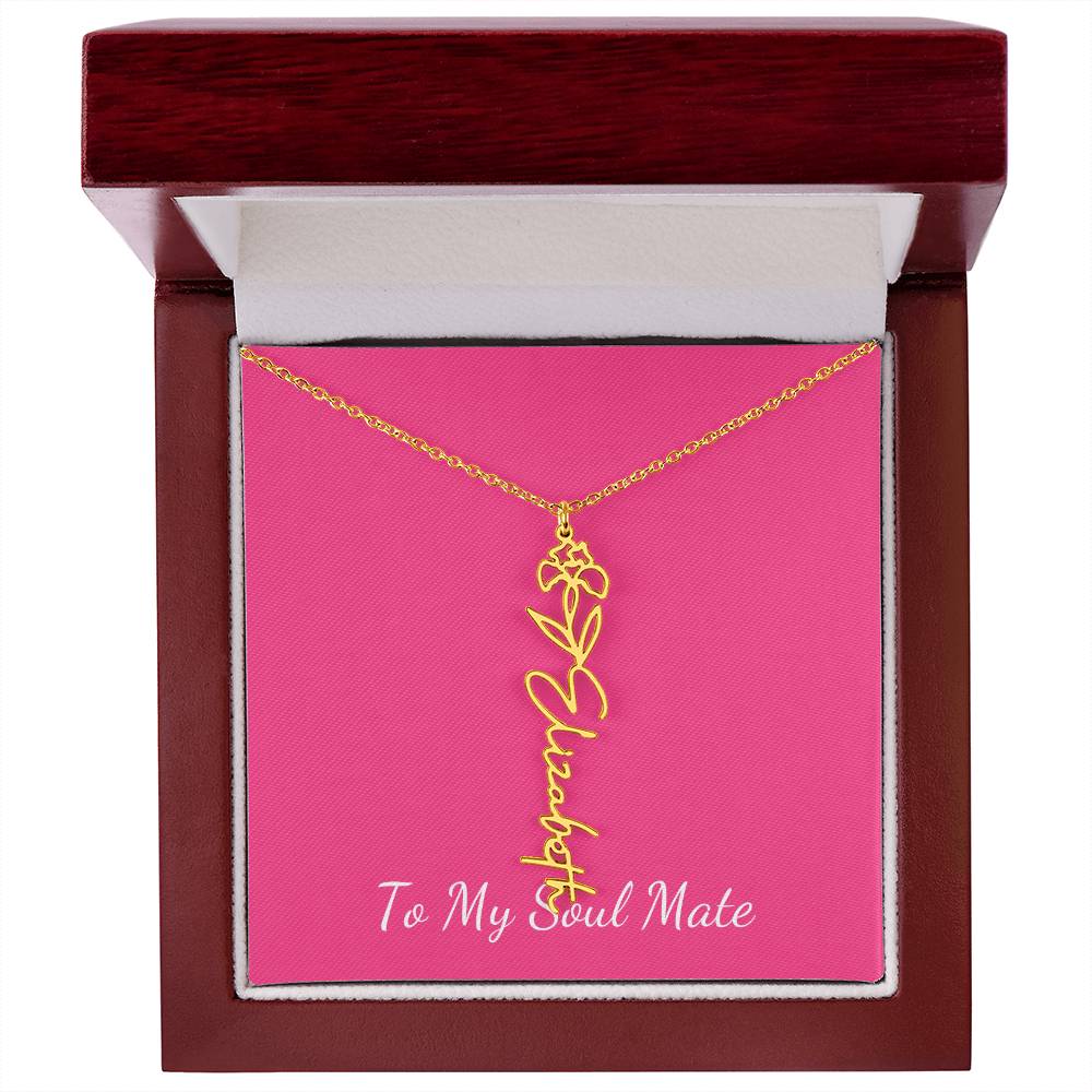 To My Soul Mate Personalized Flower and Name Necklace in Pink - Get Deerty