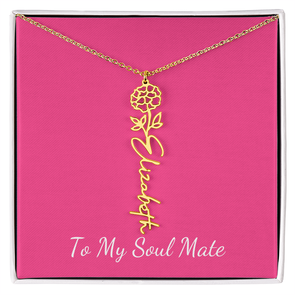 To My Soul Mate Personalized Flower and Name Necklace in Pink - Get Deerty