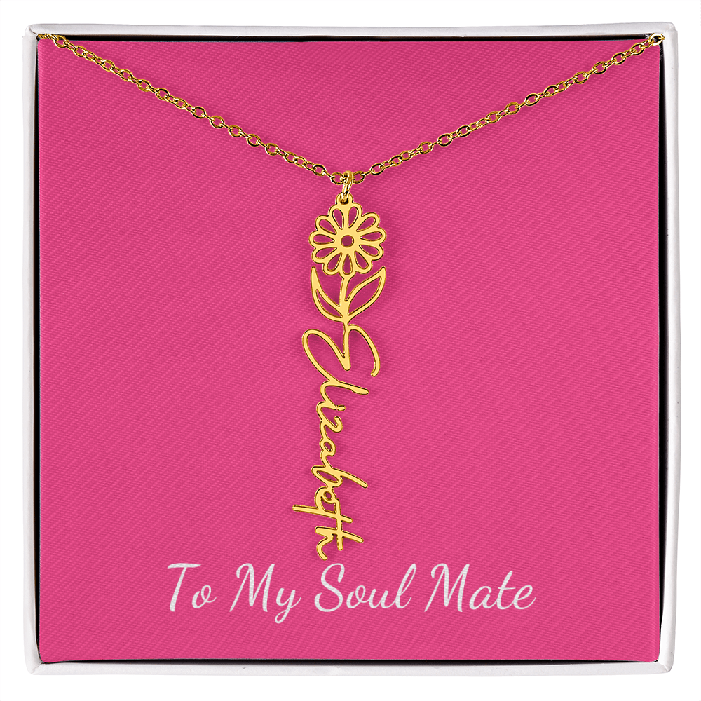 To My Soul Mate Personalized Flower and Name Necklace in Pink - Get Deerty