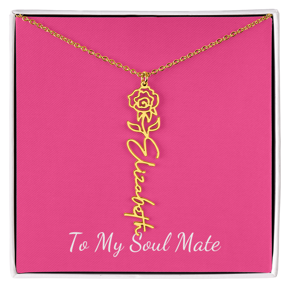 To My Soul Mate Personalized Flower and Name Necklace in Pink - Get Deerty