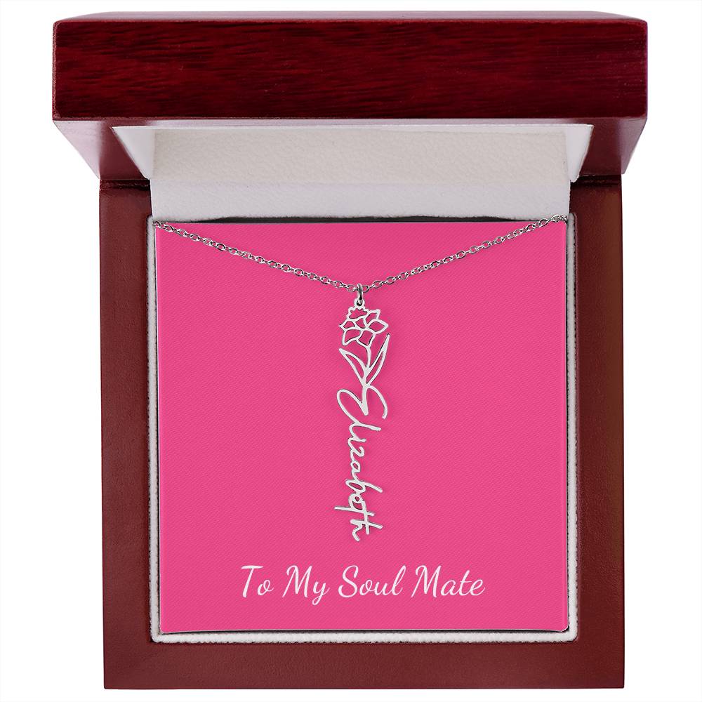 To My Soul Mate Personalized Flower and Name Necklace in Pink - Get Deerty