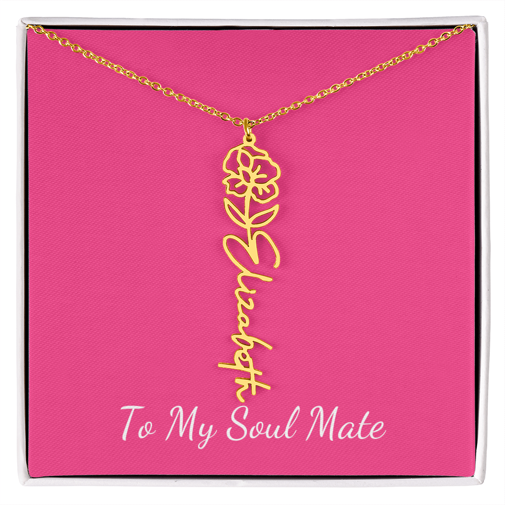 To My Soul Mate Personalized Flower and Name Necklace in Pink - Get Deerty