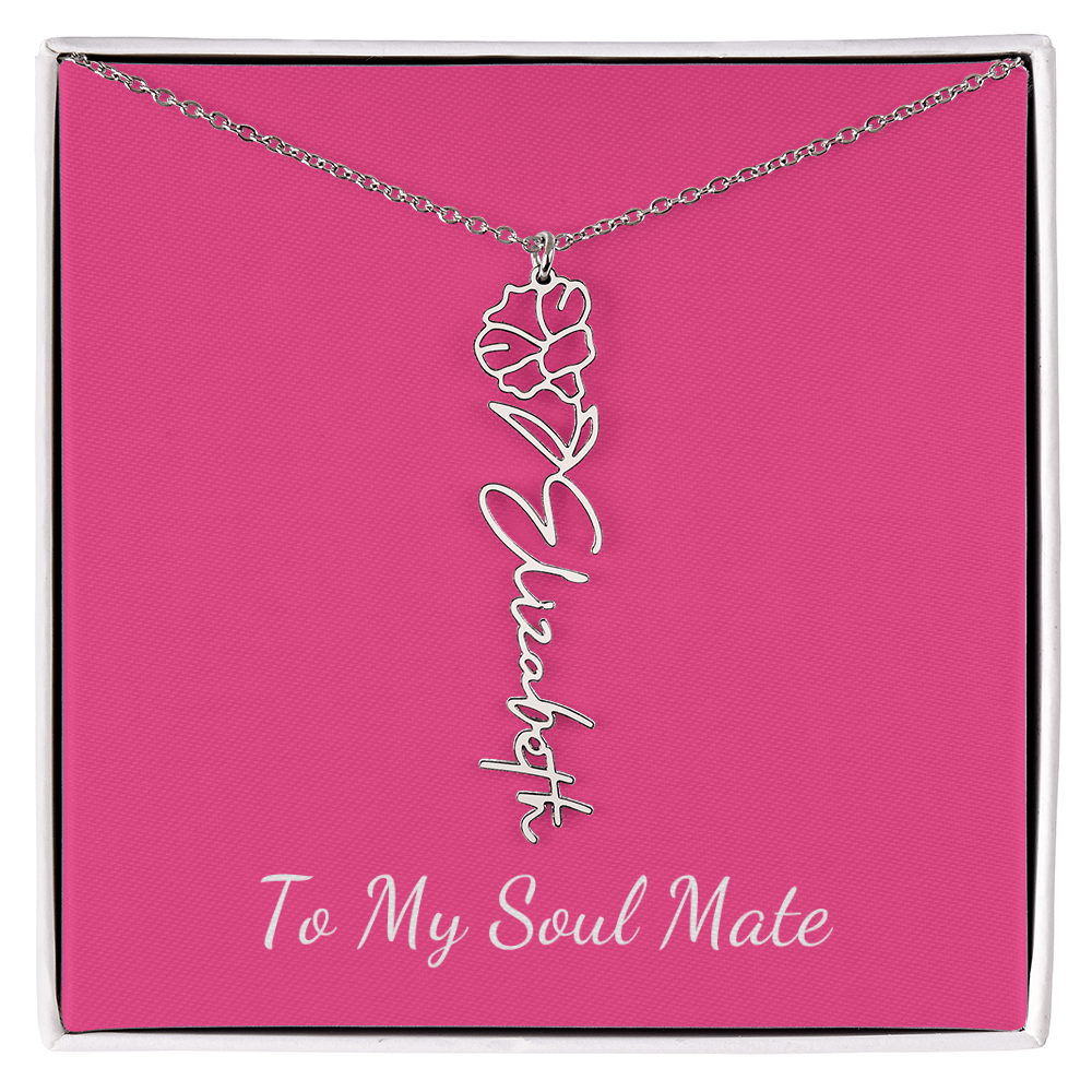 To My Soul Mate Personalized Flower and Name Necklace in Pink - Get Deerty