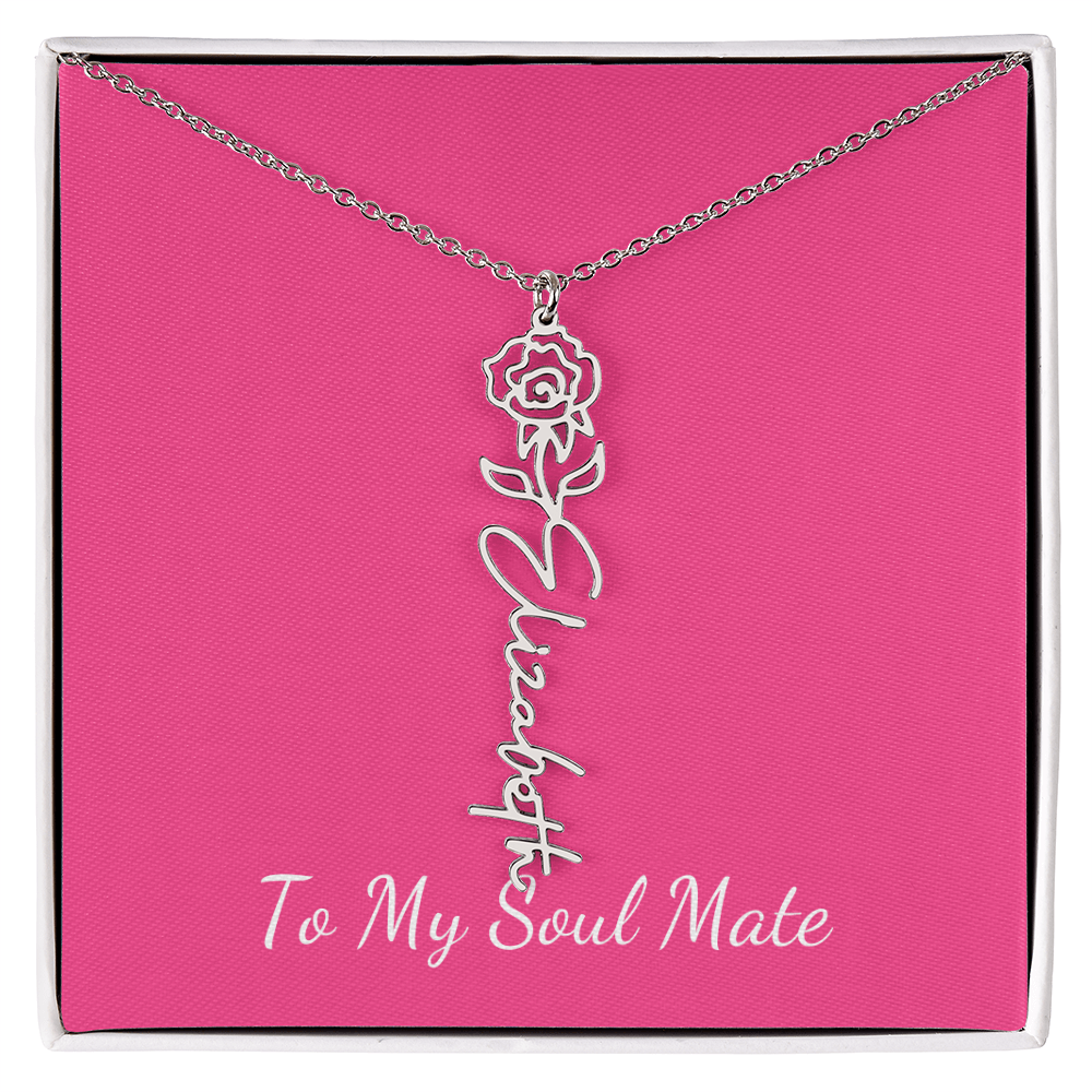 To My Soul Mate Personalized Flower and Name Necklace in Pink - Get Deerty