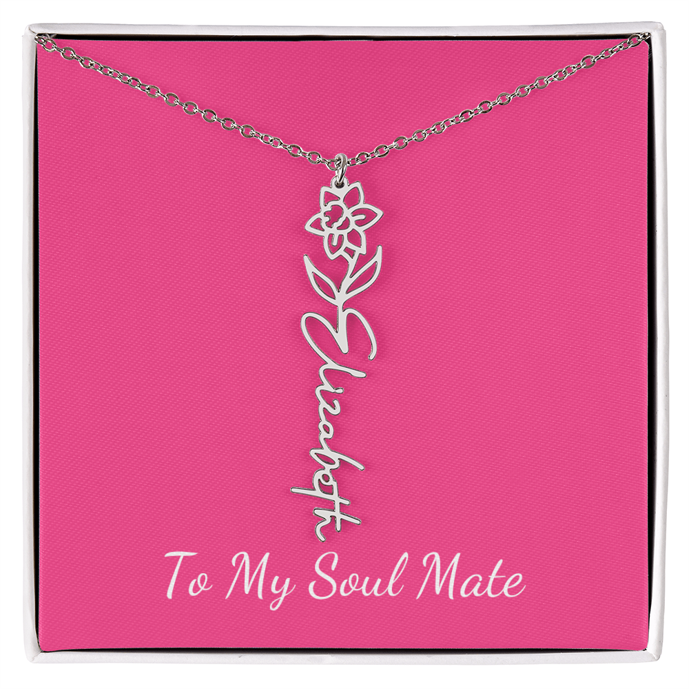 To My Soul Mate Personalized Flower and Name Necklace in Pink - Get Deerty