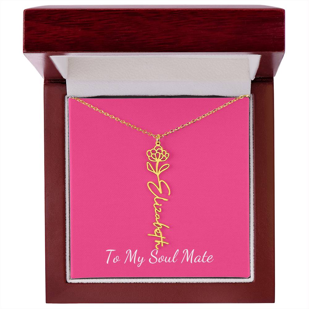 To My Soul Mate Personalized Flower and Name Necklace in Pink - Get Deerty